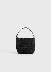 Small belted paper raffia tote black
