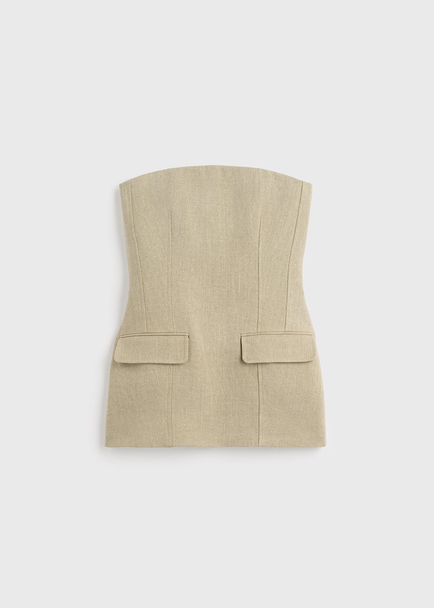 Strapless linen pocket top beige