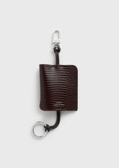 Lizard-embossed keyring brown