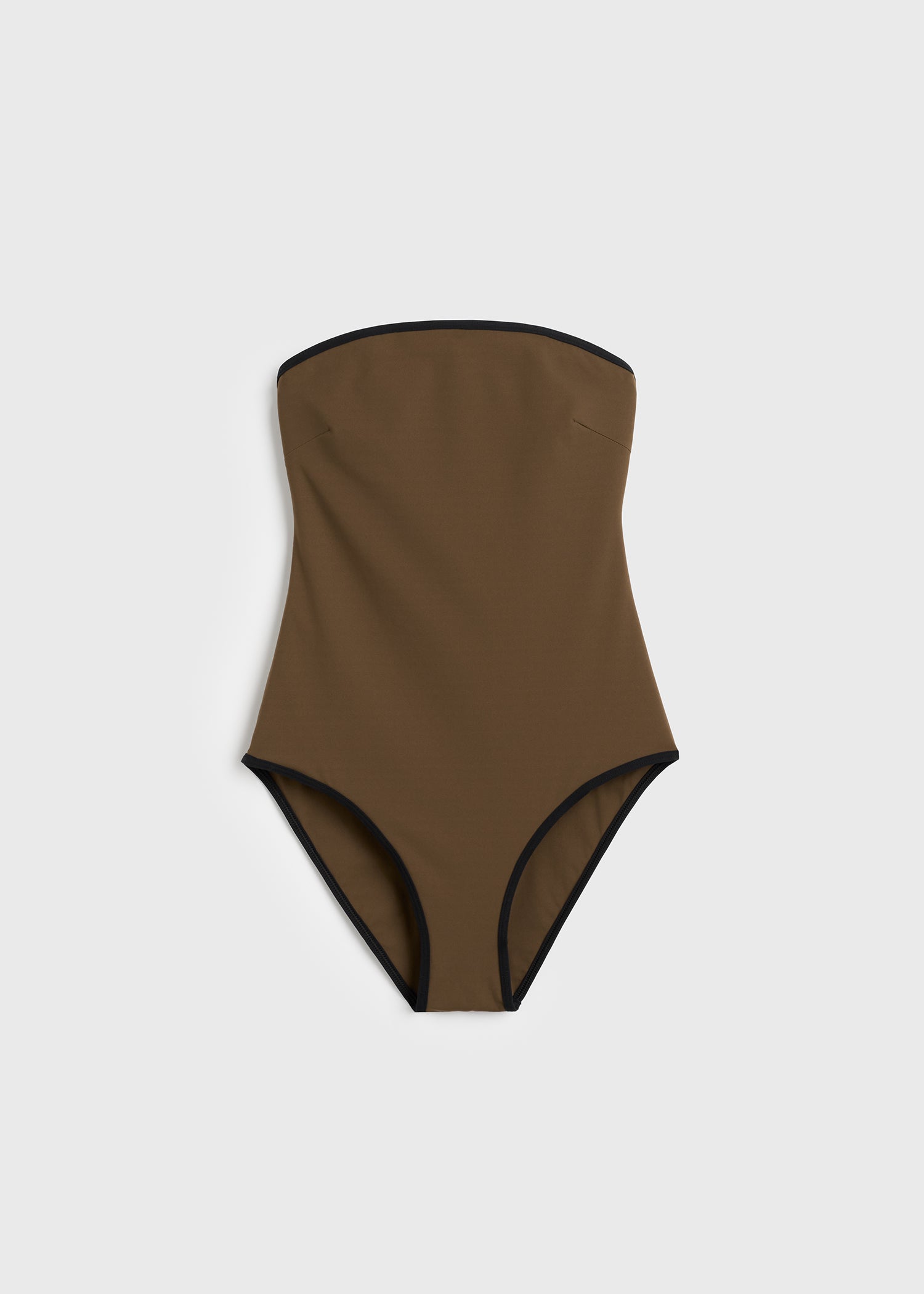 Stripe edge strapless swimsuit walnut