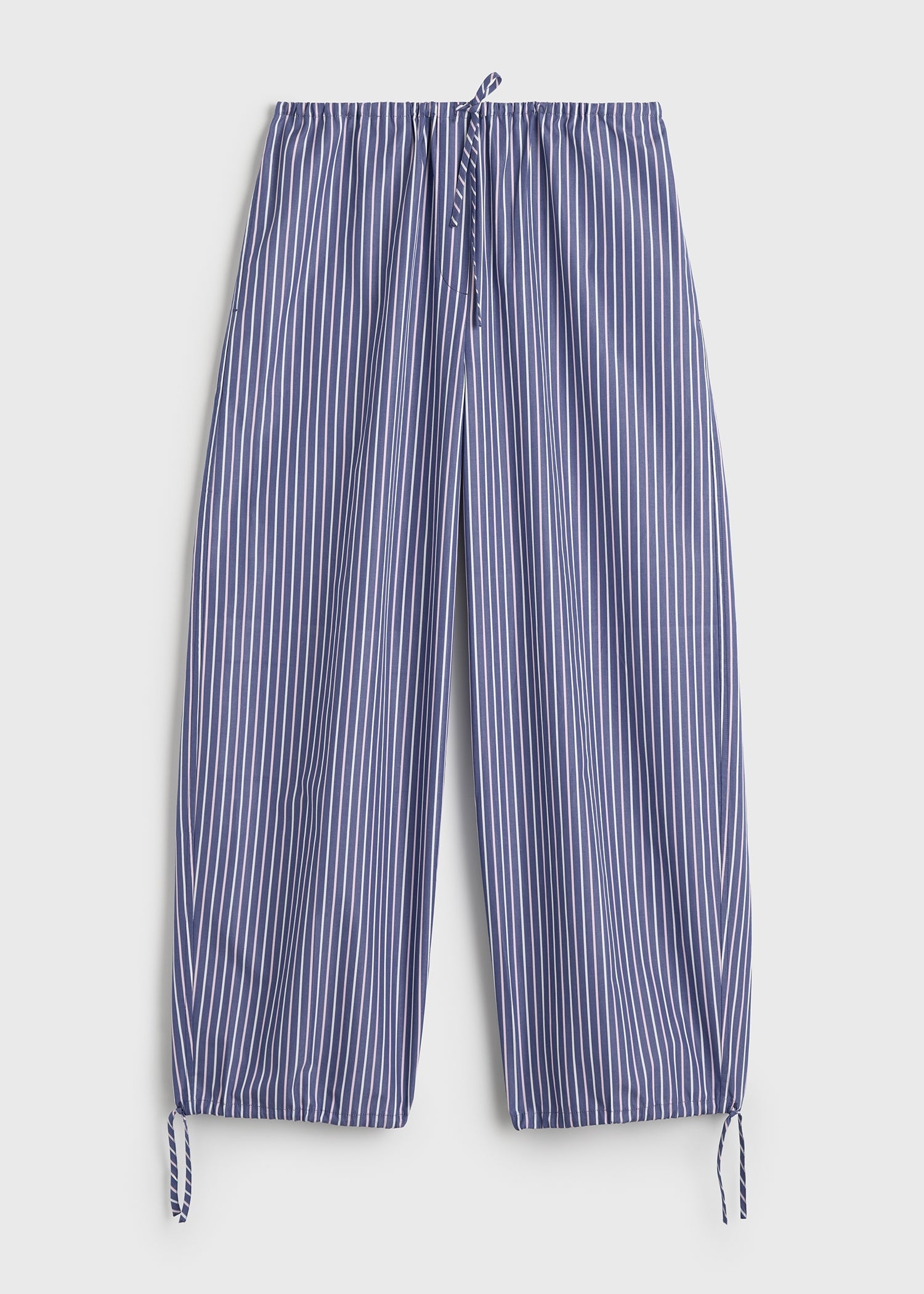 Striped drawstring cotton trousers ink blue/pink stripe