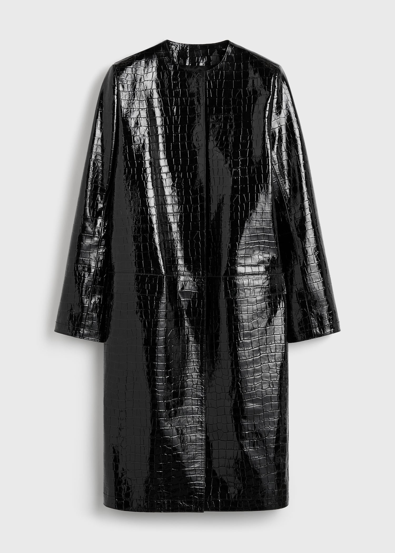Croco-embossed coat black