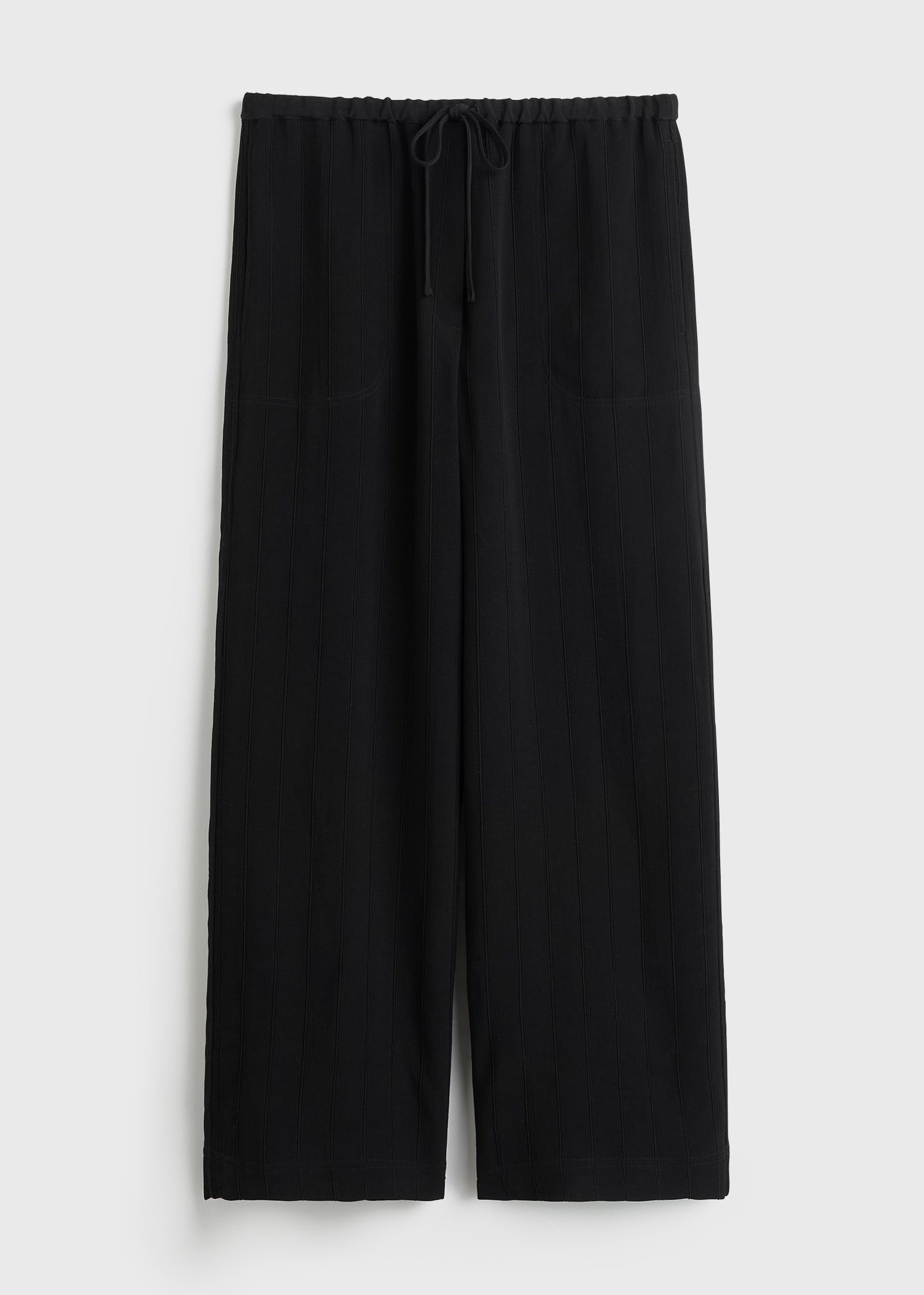 Woven stripe drawstring trousers black