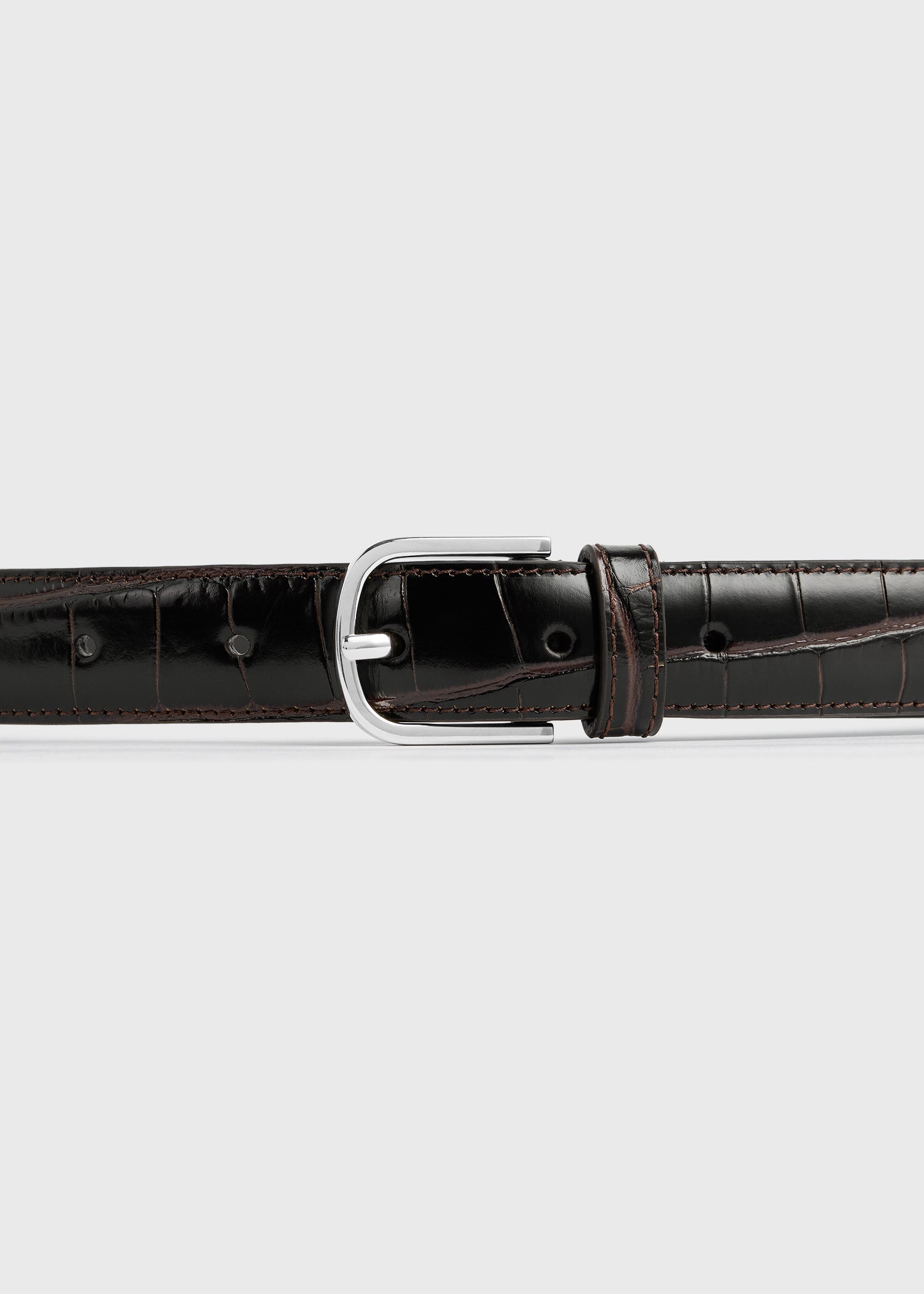 Slim croco-embossed belt chocolate