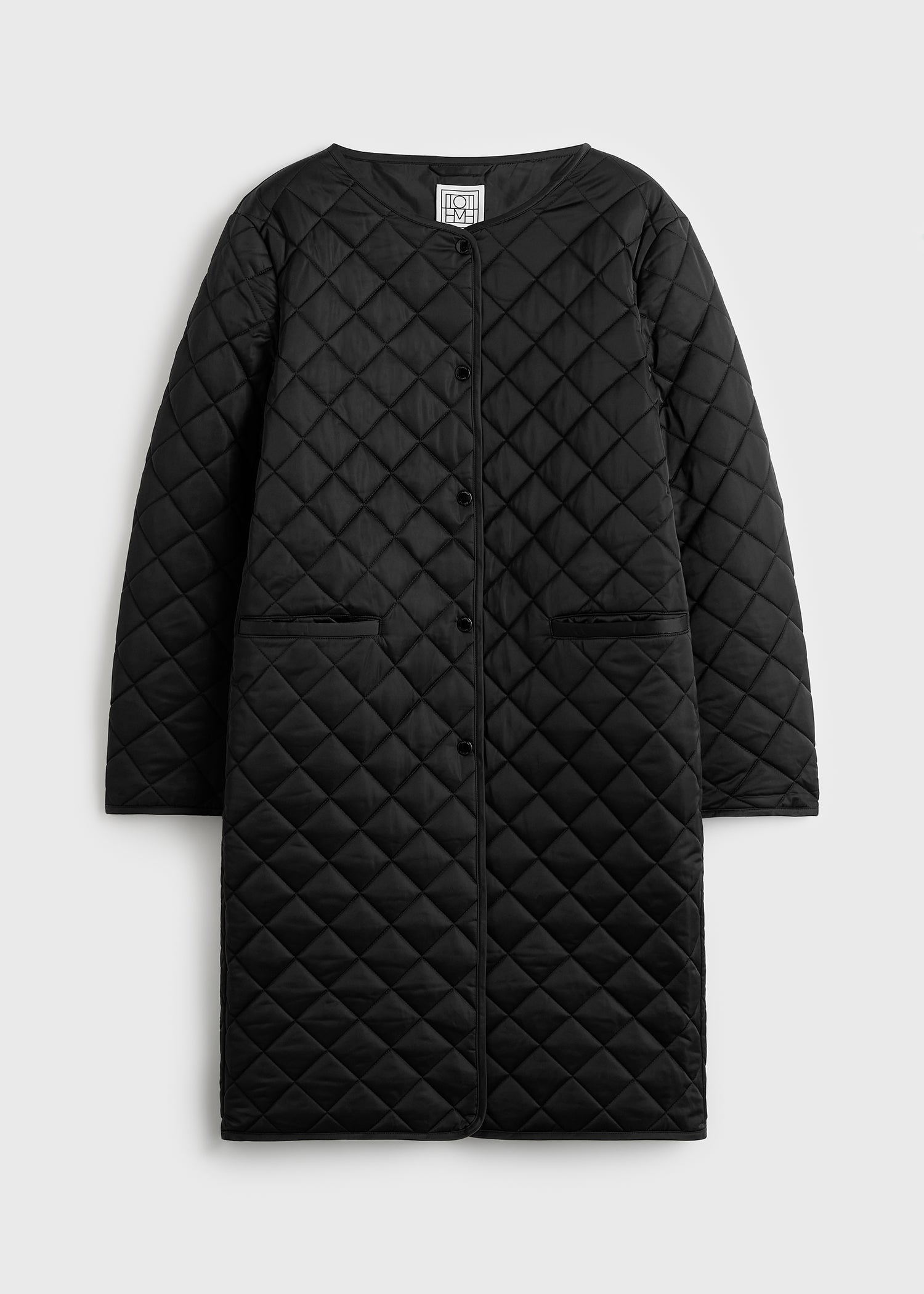 Quilted collarless coat black
