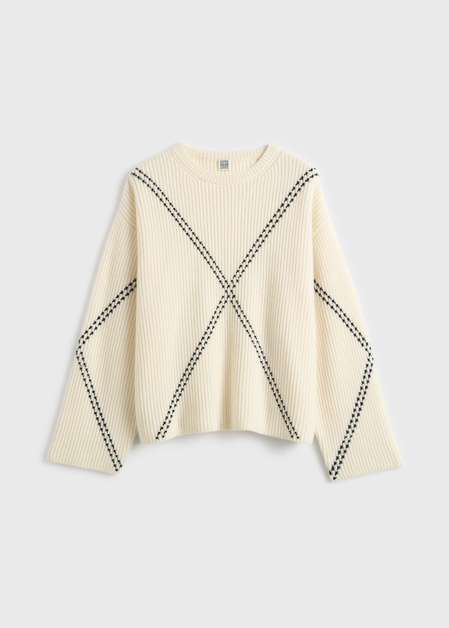 Argyle-stitch cashmere sweater ecru/black