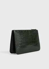 Threefold croco-embossed clutch dark green