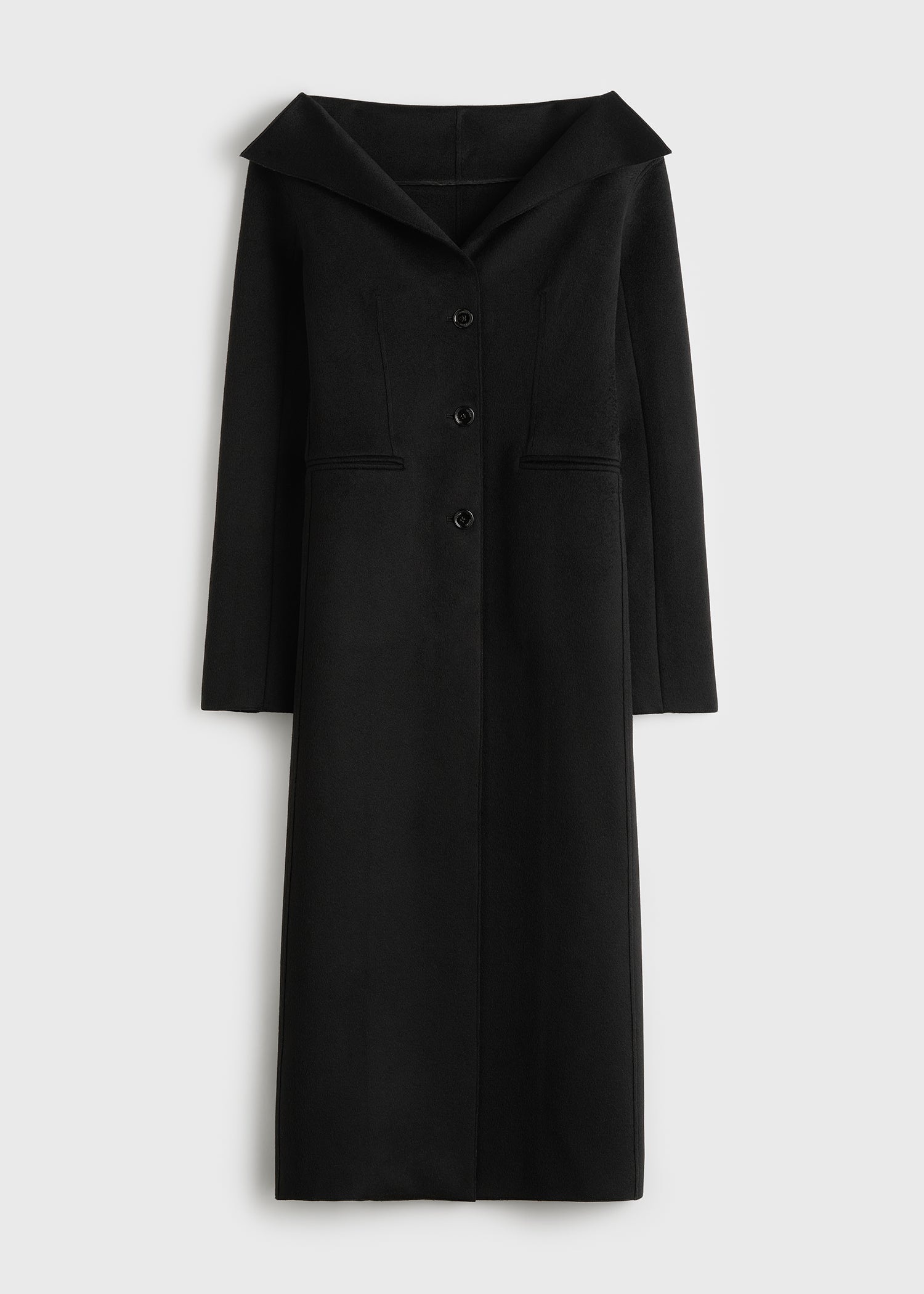 Open collar wool coat black