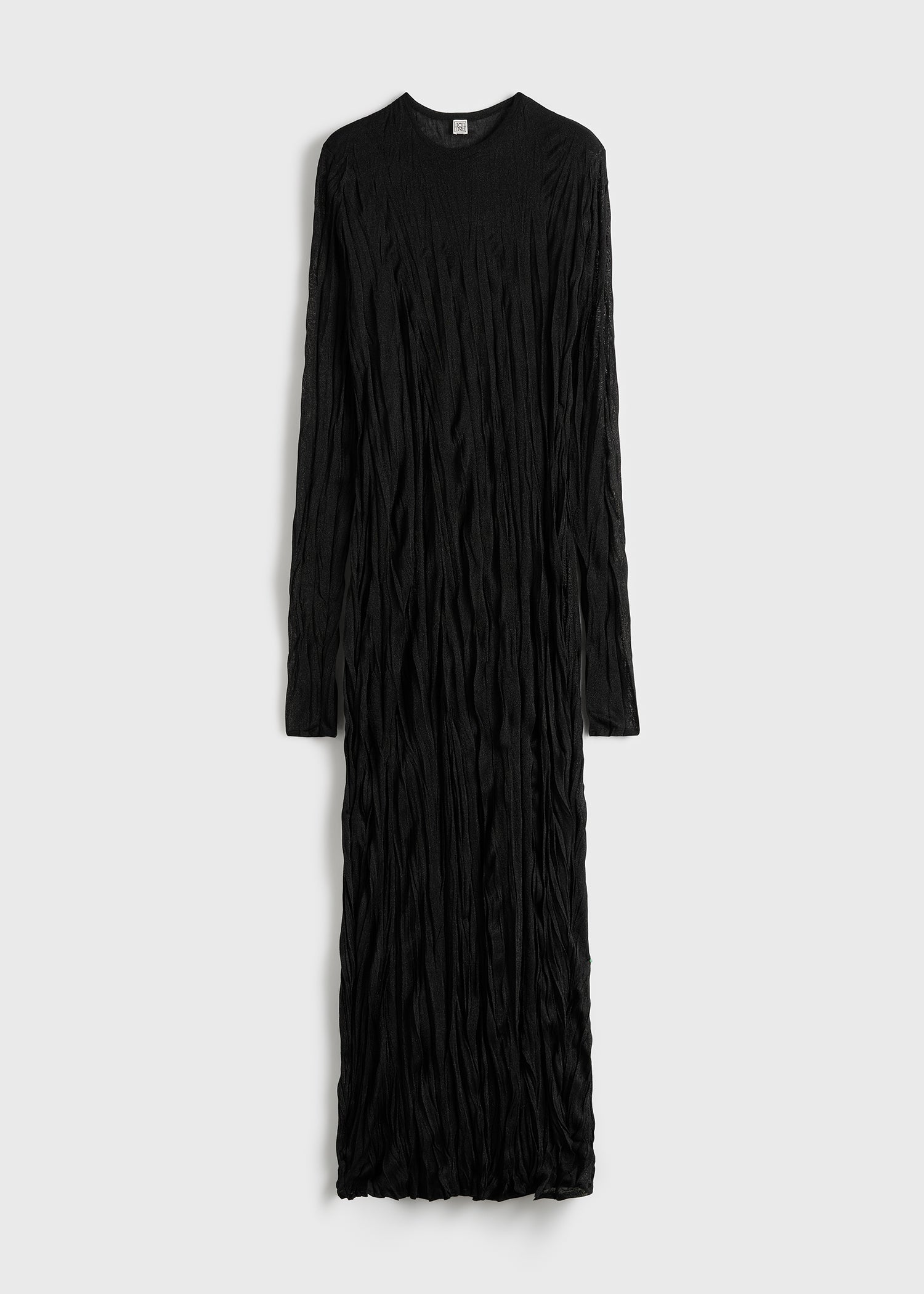 Crinkled knit long-sleeve dress black