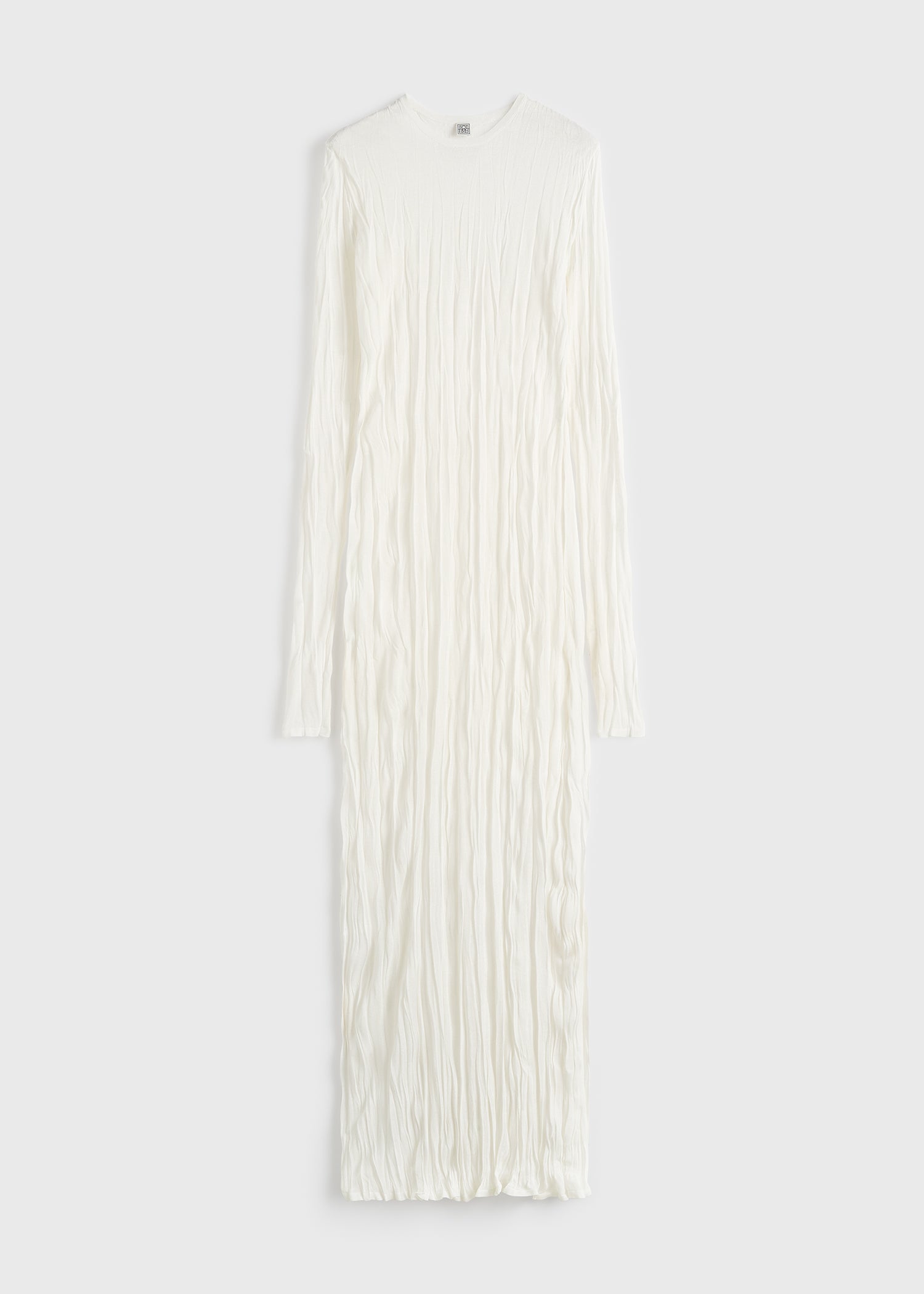 Crinkled knit long-sleeve dress white