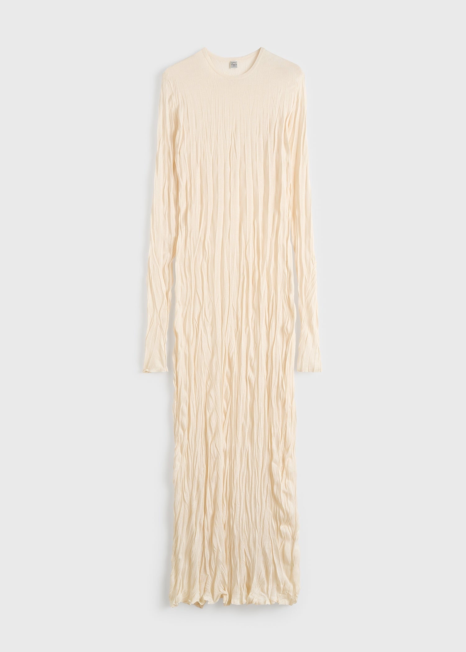 Crinkled knit long-sleeve dress pale apricot