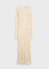 Crinkled knit long-sleeve dress pale apricot