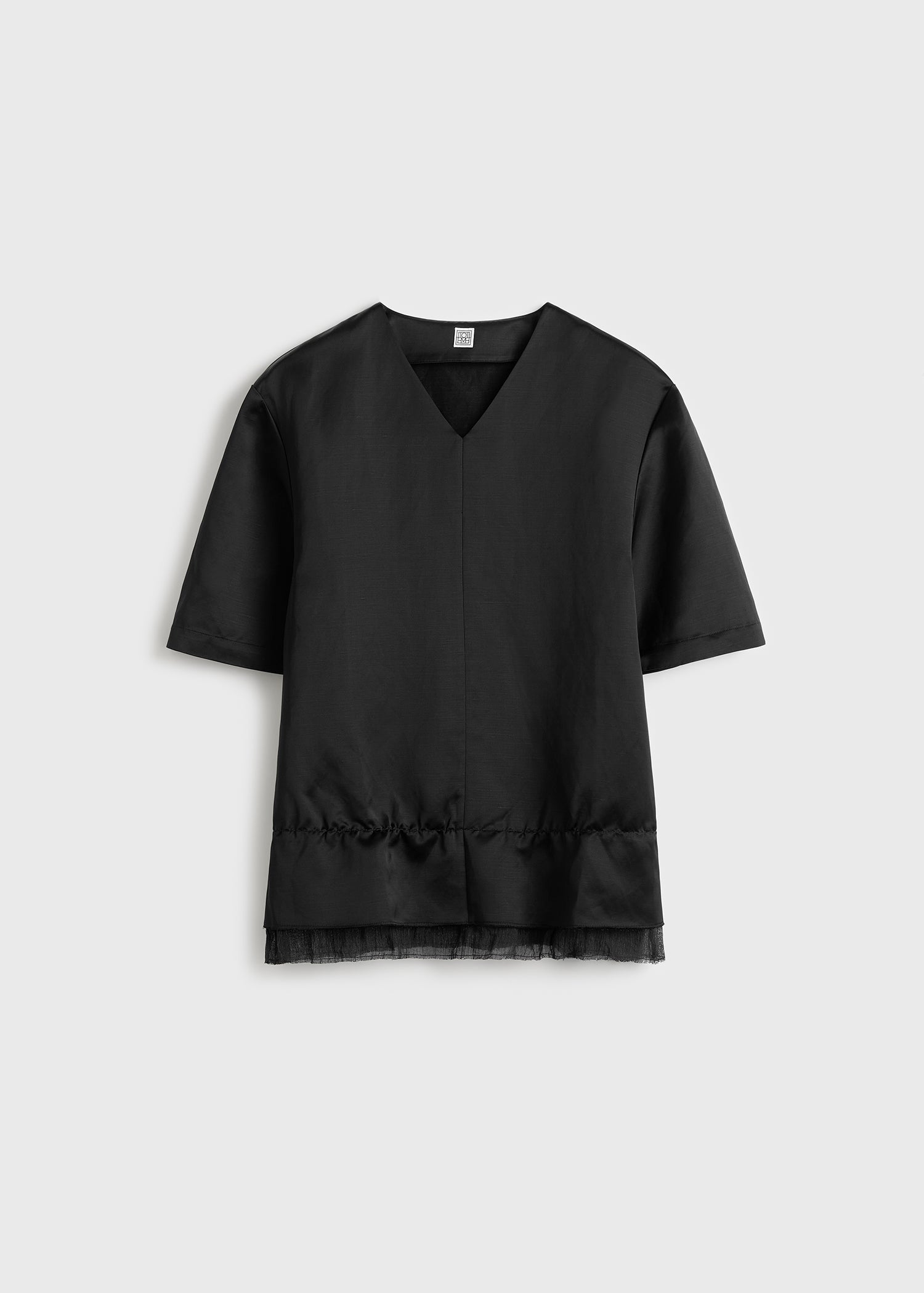 V-neck satin pullover black