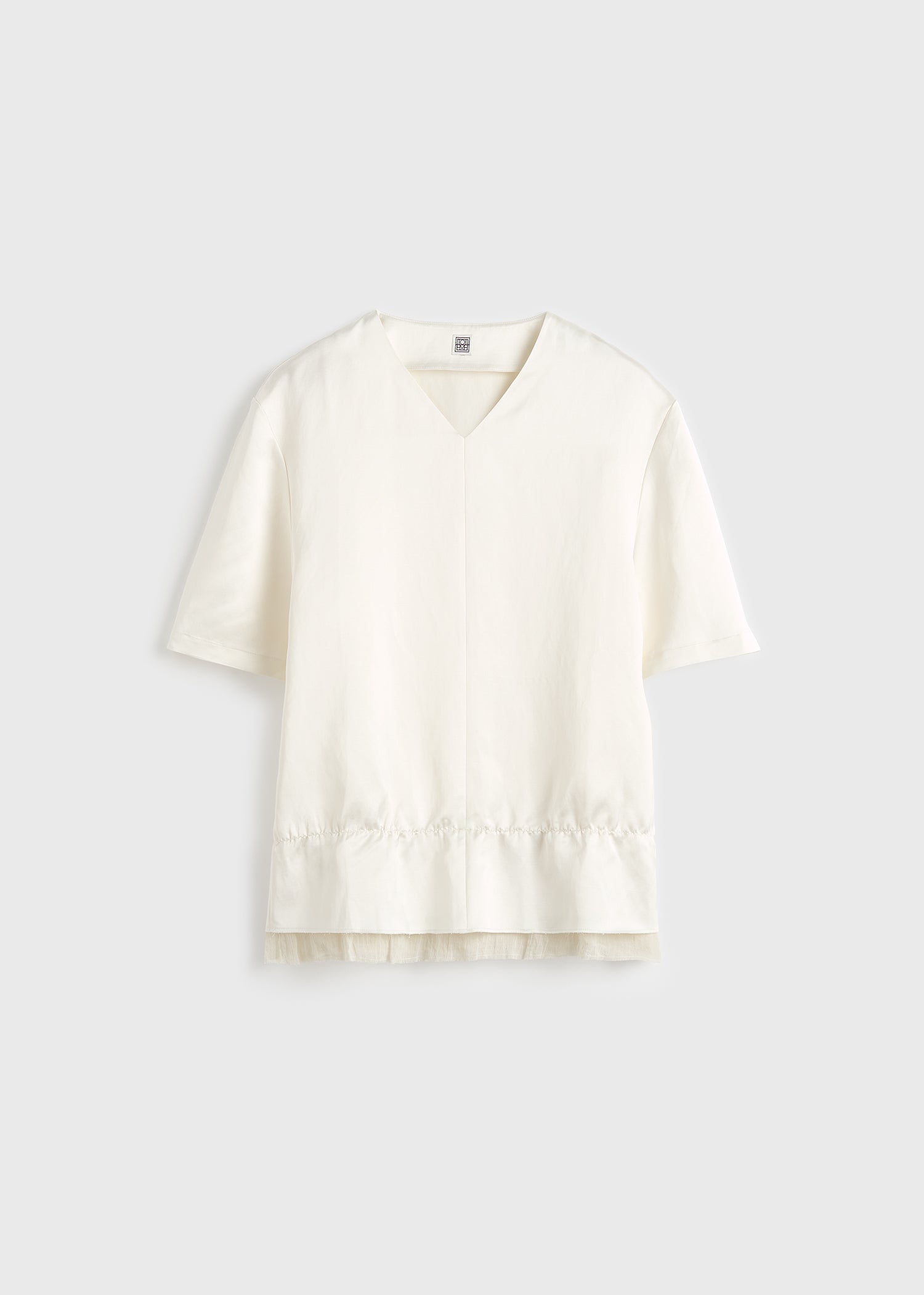 V-neck satin pullover white