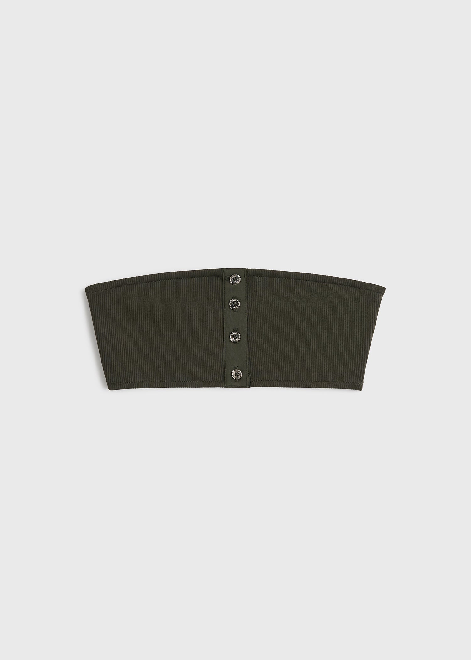 Ribbed strapless bikini top dark green