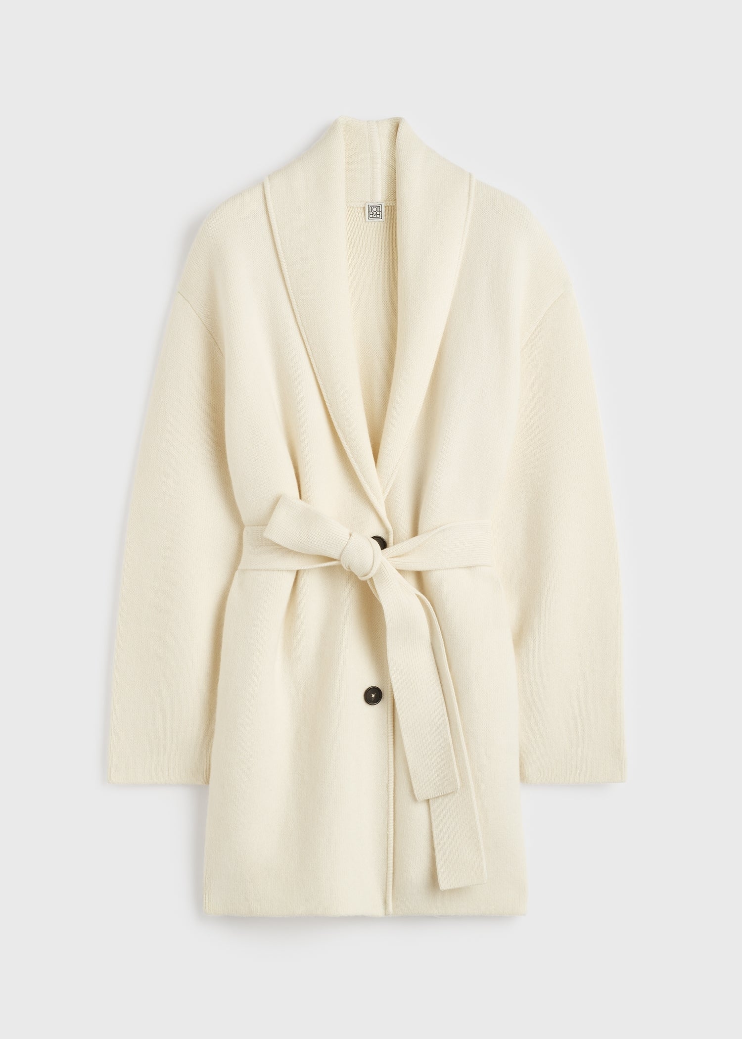 Shawl-lapel cashmere-wool robe ecru