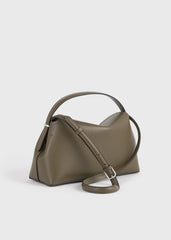T-lock grained-leather top handle dark taupe