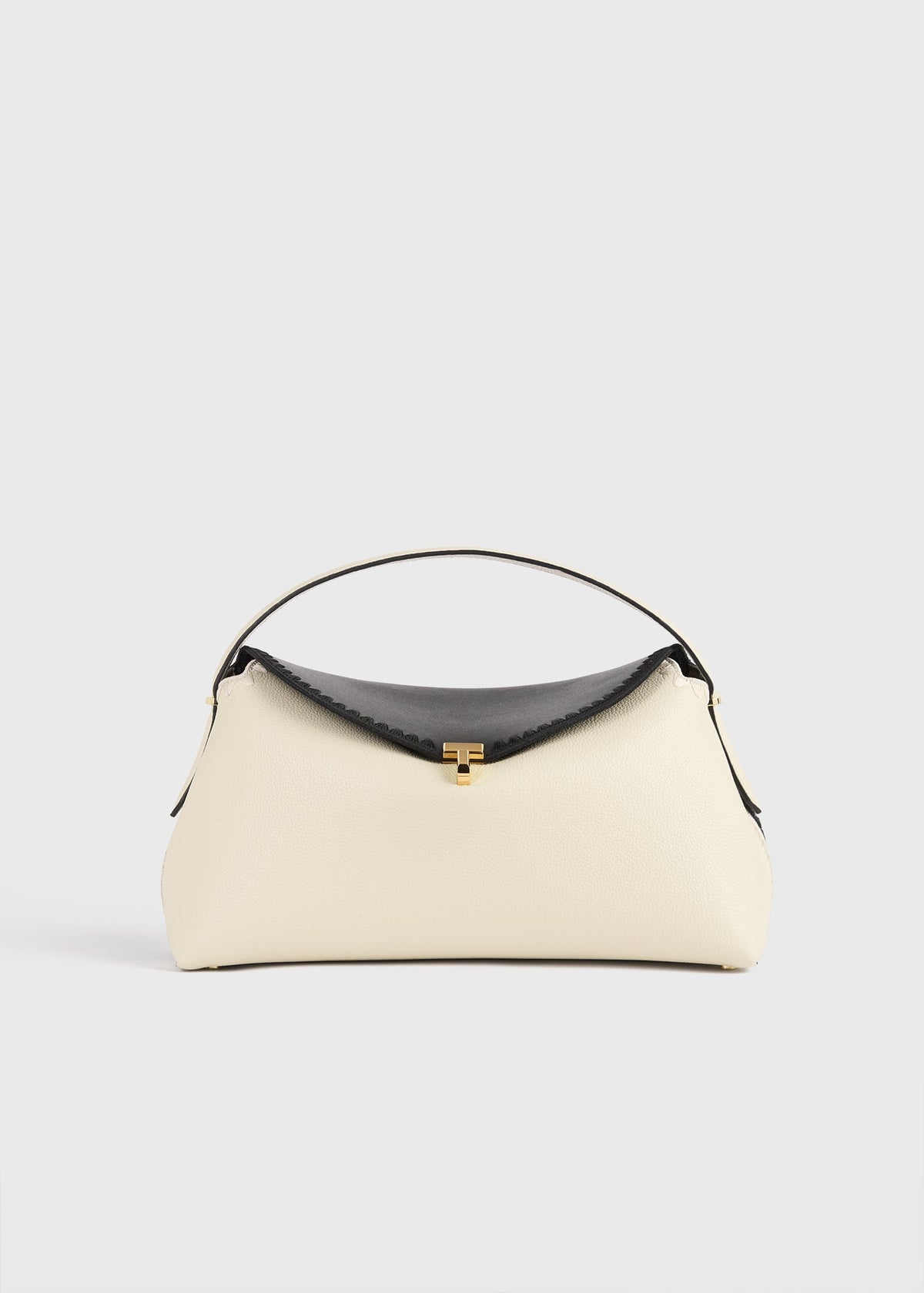 T-lock embroidered leather top handle black/milk
