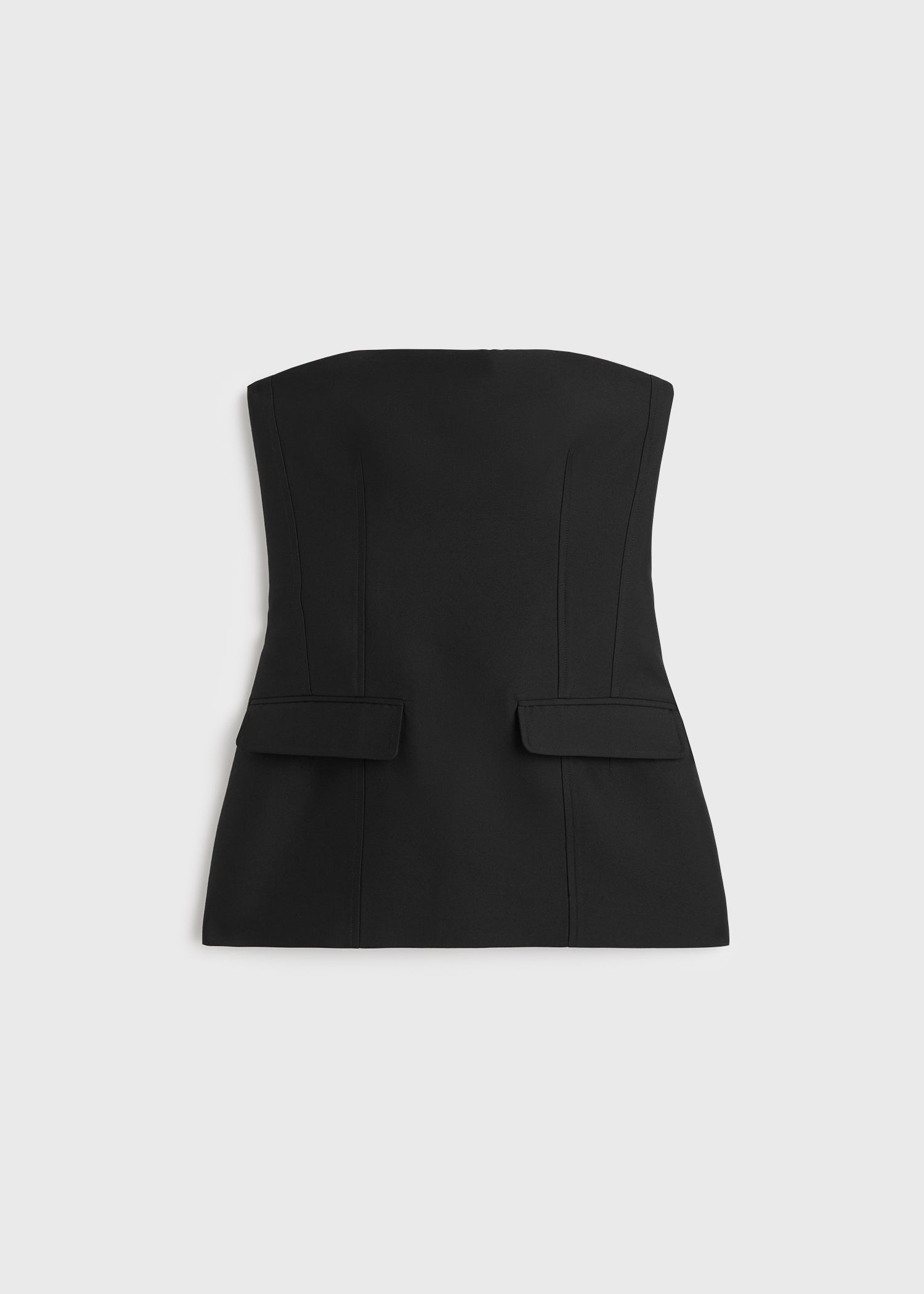 Strapless crepe pocket top black