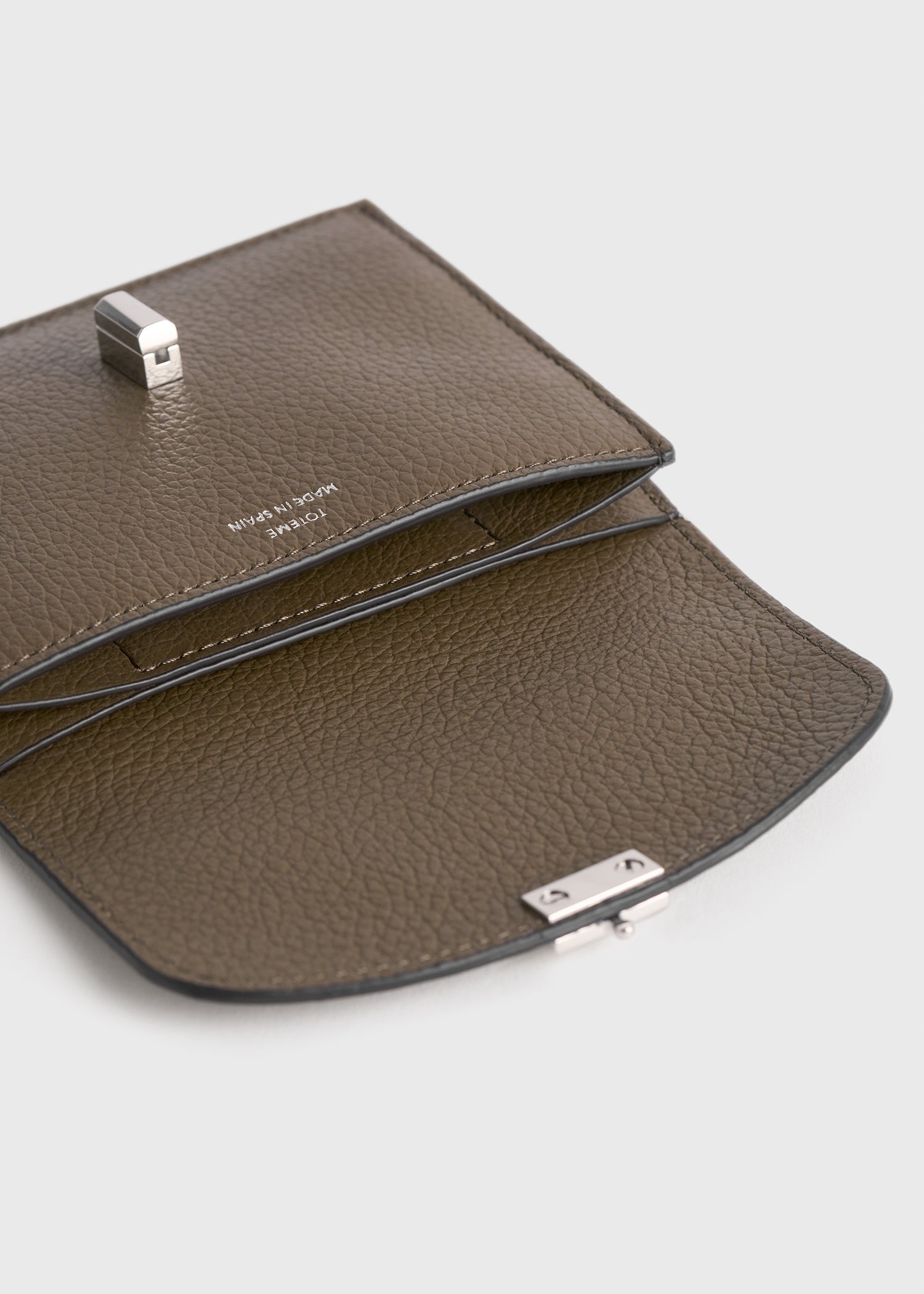 T-lock grained-leather cardholder dark taupe
