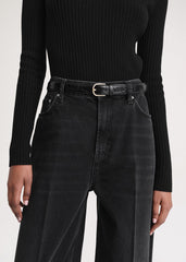 Slim croco-embossed trouser belt black